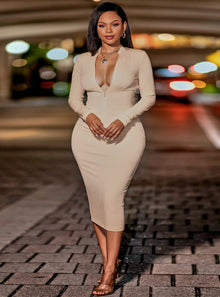  shop womens nude color bodycon dress, womens nude fitted dress, womens going out dress, womens night out nude dress, womens zip front nude dress, womens sexy nude dress, womens nude long sleeve dress, womens open back nude dress, womens under the knee nude dress, womens casual wear dress, womens casual nude dress | MYLUXQUEEN