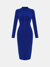 shop blue long sleeve sexy dress, blue fitted dresses, blue casual wear sexy dress, blue zip front midi dress, blue bodycon dress, blue casual sexy dress, womens blue midi dress | MYLUXQUEEN